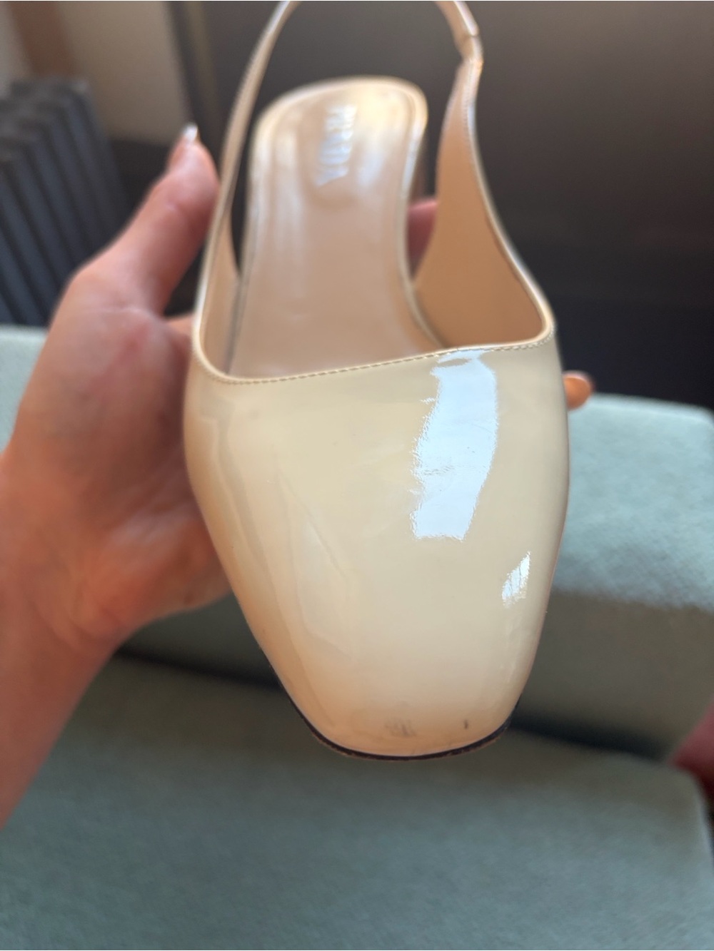 Prada Ivory Patent Leather Slingback Heels - Picture 6 of 7